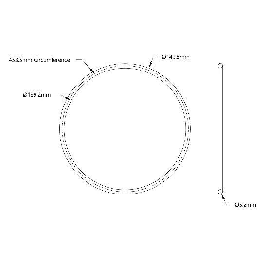 5405 Series Round Belt (5mm Cord Diameter, 454mm Circumference) technical drawing