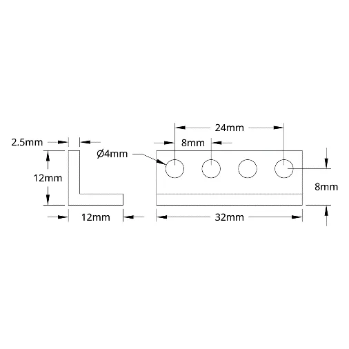 3103 Series L-Beam (4 Hole, 32mm Length) technical drawing