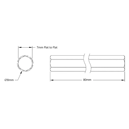 4102 Series Stainless Steel REX Shaft (8mm Diameter, 80mm Length) technical drawing