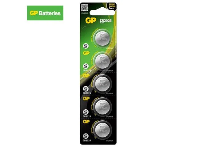 GP CR2025 3V 160mAh Lithium Coin Cell Batteries, Pack of 5