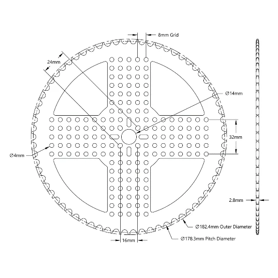 5310 Series 8mm Pitch Aluminum Hub Mount Sprocket (14mm Bore, 70 Tooth) technical drawing