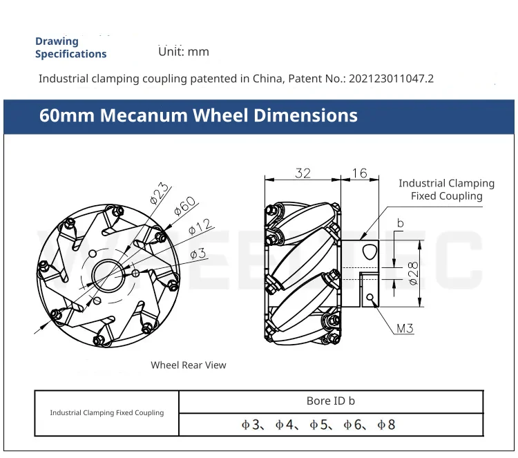 Compact sixty millimetre wheel dimensions