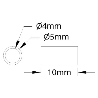 3502 Series 4mm ID Spacer (5mm OD, 10mm Length) technical drawing