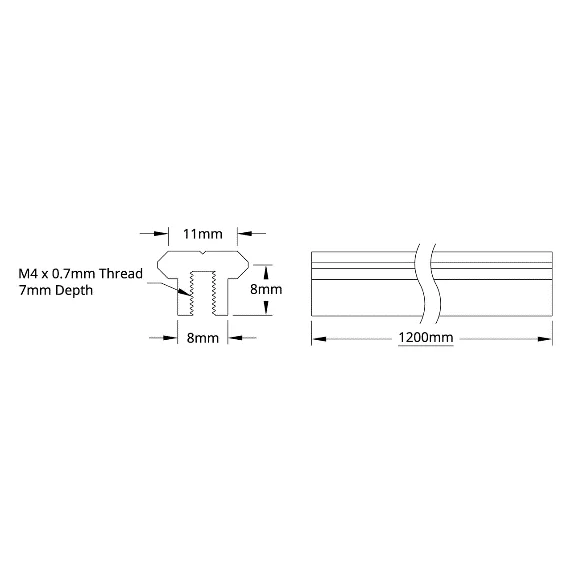 5700 Series 14.5mm V-Guide (1200mm Length) technical drawing