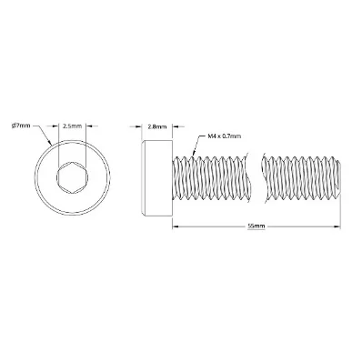 2804 Series Zinc-Plated Steel Low Profile Socket Head Screw (M4 x 0.7mm, 55mm Length) technical drawing