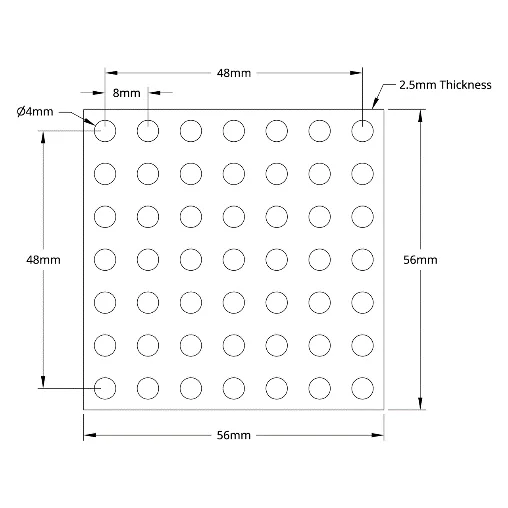 3116 Series Grid Plate (7 x 7 Hole, 56 x 56mm) technical drawing