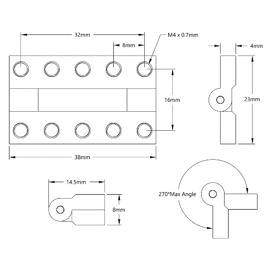 4902 Series Hinge (5 Hole, 38mm Length) technical drawing