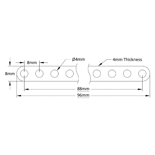 3102 Series Flat Beam (12 Hole, 96mm Length) technical drawing