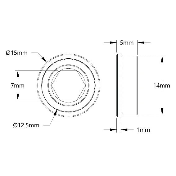 3611 Series Flanged Ball Bearing (8mm REX ID x 14mm OD, 5mm Thickness) technical drawing