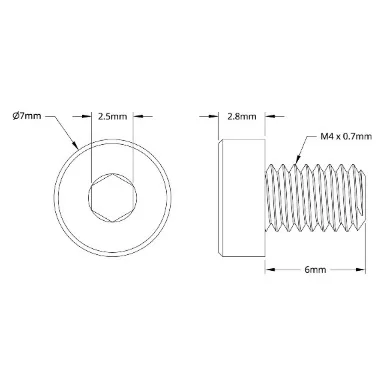 2804 Series Zinc-Plated Steel Low Profile Socket Head Screw (M4 x 0.7mm, 6mm Length) technical drawing