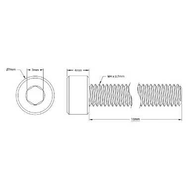 2800 Series Zinc-Plated Steel Socket Head Screw (M4 x 0.7mm, 18mm Length) technical drawing