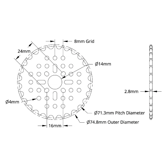 5310 Series 8mm Pitch Aluminum Hub Mount Sprocket (14mm Bore, 28 Tooth) technical drawing