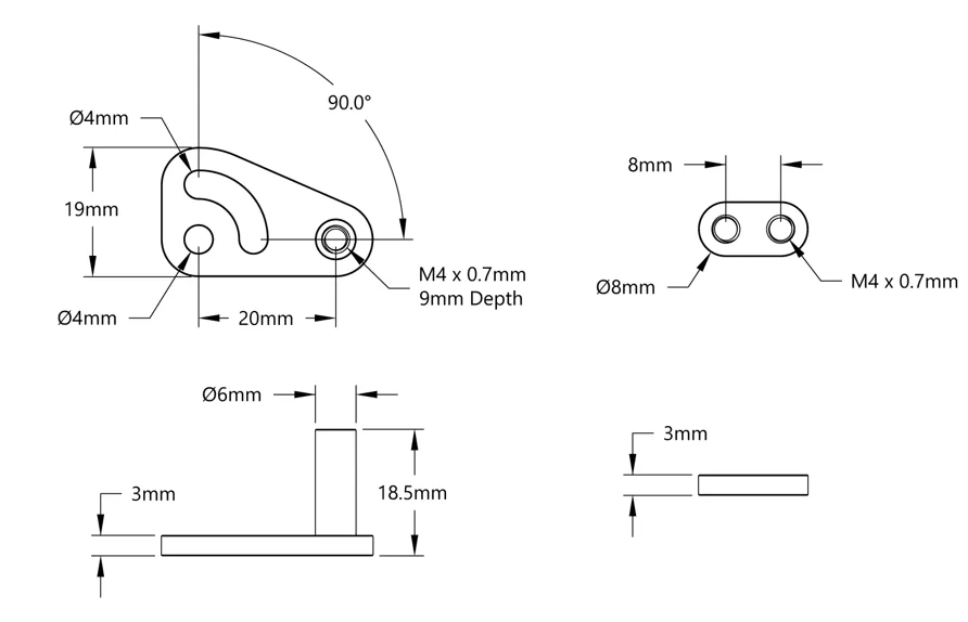 3524 Series Arc-Slot Tensioner Bracket technical drawing