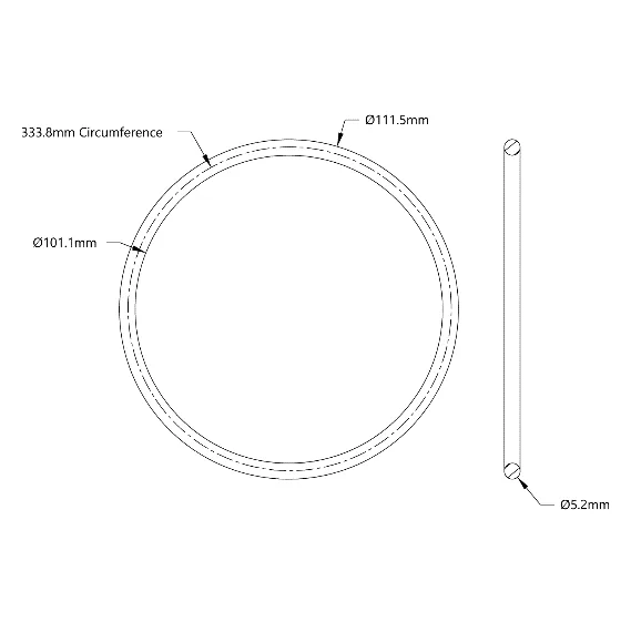 5405 Series Round Belt (5mm Cord Diameter, 334mm Circumference) technical drawing
