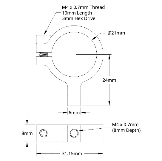 3403 Series 1-Side, 1-Post Clamping Mount (21mm Bore) technical drawing