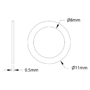 4807 Series Stainless Steel Shim (8mm ID x 11mm OD, 0.5mm Thickness) technical drawing