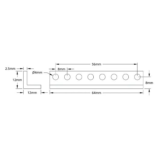 3103 Series L-Beam (8 Hole, 64mm Length) technical drawing