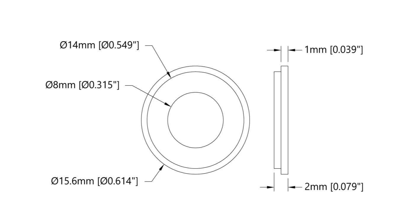 14mm to 8mm Hole Reducer - 4 Pack technical drawing
