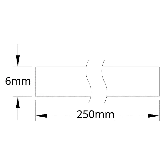 4100 Series Stainless Steel Round Shaft (6mm Diameter, 250mm Length) technical drawing