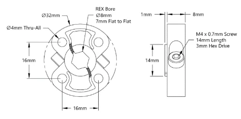 3311 Series Thru-Hole Sonic Hub (8mm REX Bore) technical drawing