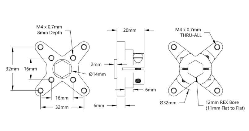 3313 Series heavy duty Hyper Hub (12mm REX Bore) technical drawing