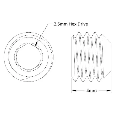 2806 Series Black Oxide Steel Cup-Point Set Screw (M5 x 0.8mm, 4mm Length) technical drawing