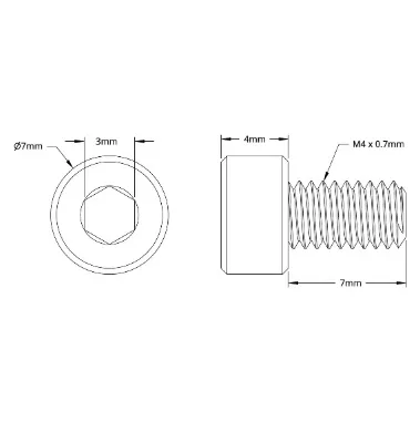 2800 Series Zinc-Plated Steel Socket Head Screw (M4 x 0.7mm, 7mm Length) technical drawing