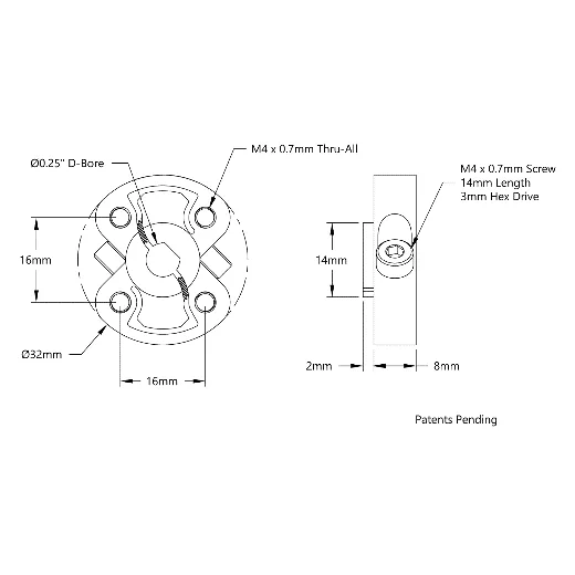 3309 Series Sonic Hub (1/4" D-Bore) technical drawing