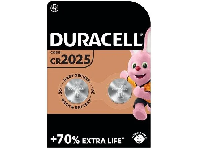 Duracell CR2025 3V 165mAh Lithium Coin Cell Batteries, 2-Pack