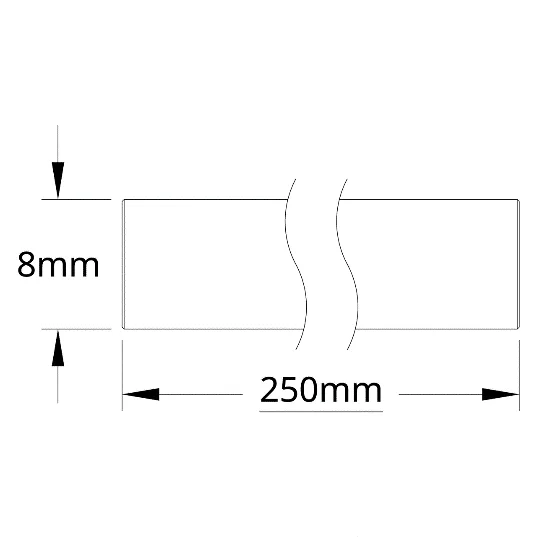 4100 Series Stainless Steel Round Shaft (8mm Diameter, 250mm Length) technical drawing