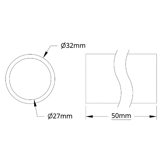 6100Series Aluminum Tube (27mm ID x 32mm OD, 50mm Length) technical drawing