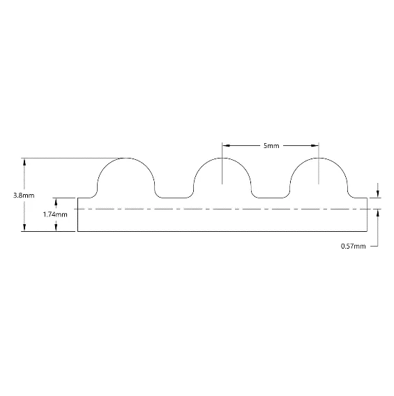 5412 Series 5mm HTD Pitch Timing Belt (9mm Width, 225mm Pitch Length, 45 Tooth) technical drawing