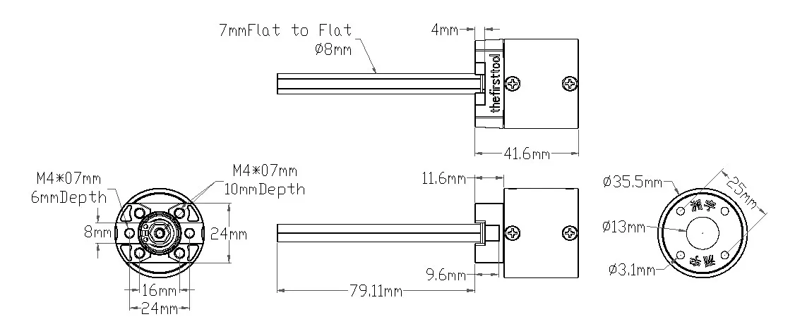 7104 Series Planetary Gearbox (19.2:1 Ratio, 80mm Length 8mm REX Shaft,) technical drawing