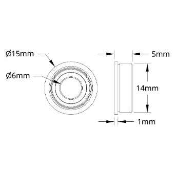 3611 Series Flanged Ball Bearing (6mm ID x 14mm OD, 5mm Thickness) - 2 Pack technical drawing