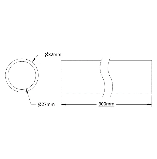 6100Series Aluminum Tube (27mm ID x 32mm OD, 300mm Length) technical drawing