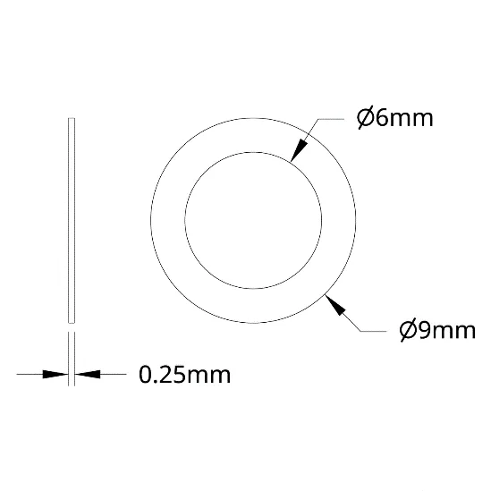 4807 Series Stainless Steel Shim (6mm ID x 9mm OD, 0.25mm Thickness) technical drawing
