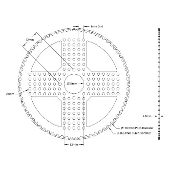 5310 Series 8mm Pitch Aluminum Hub Mount Sprocket (32mm Bore, 70 Tooth) technical drawing