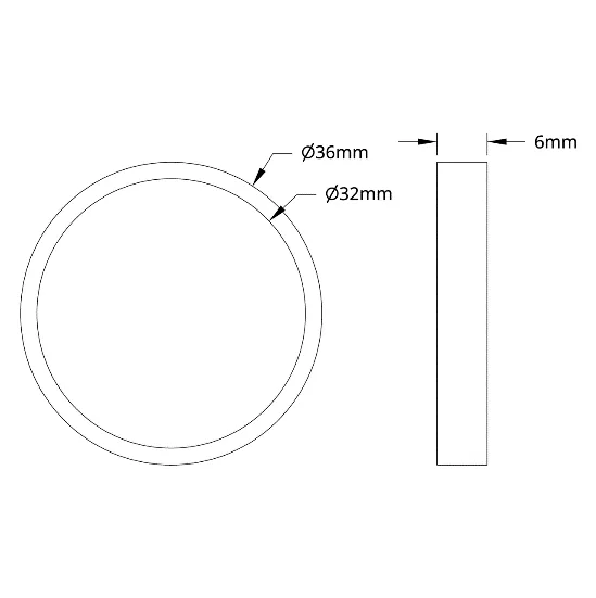 3506 Series 32mm ID Spacer (36mm OD, 6mm Length) technical drawing