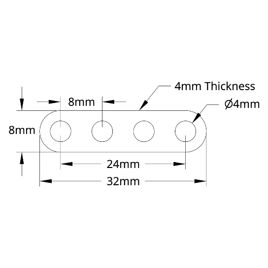 3102 Series Flat Beam (4 Hole, 32mm Length) technical drawing