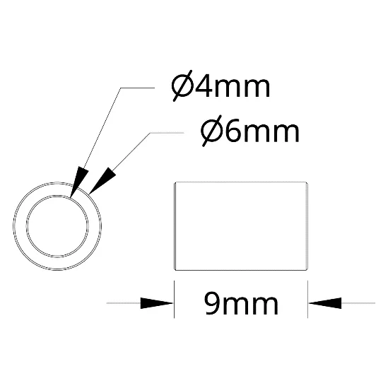 3502 Series 4mm ID Spacer (6mm OD, 9mm Length) technical drawing