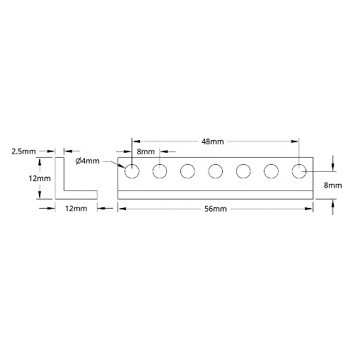 3103 Series L-Beam (7 Hole, 56mm Length) technical drawing