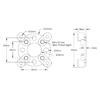 3700 Series Face Tapped Stepper Motor Mount (NEMA 14) technical drawing