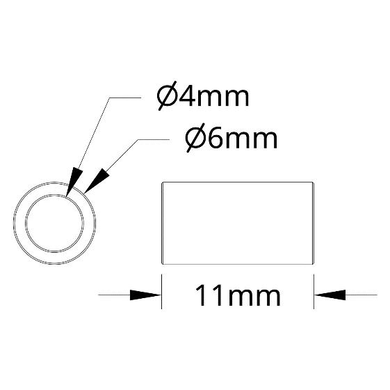 3502 Series 4mm ID Spacer (6mm OD, 11mm Length) technical drawing