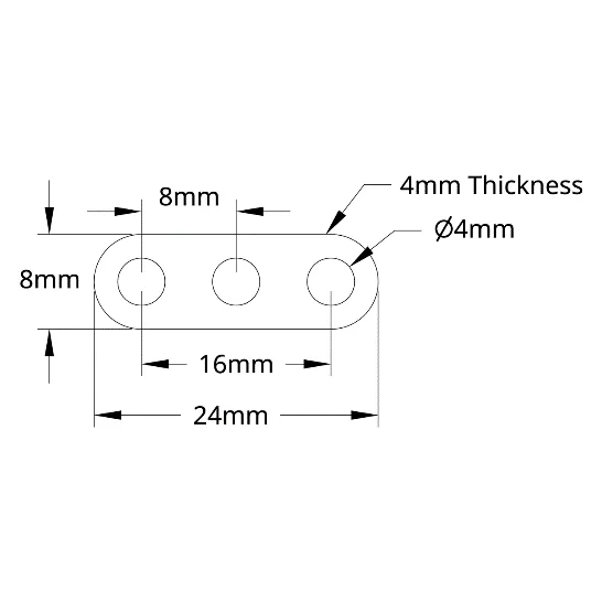 3102 Series Flat Beam (3 Hole, 24mm Length) technical drawing