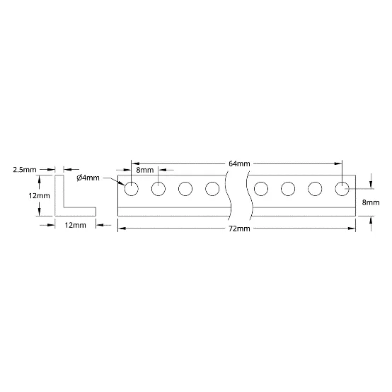 3103 Series L-Beam (9 Hole, 72mm Length) technical drawing