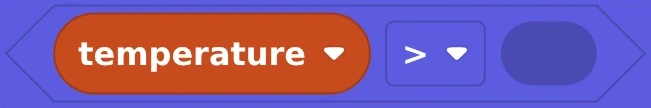 if temperature > (empty slot) then — real canvas block
